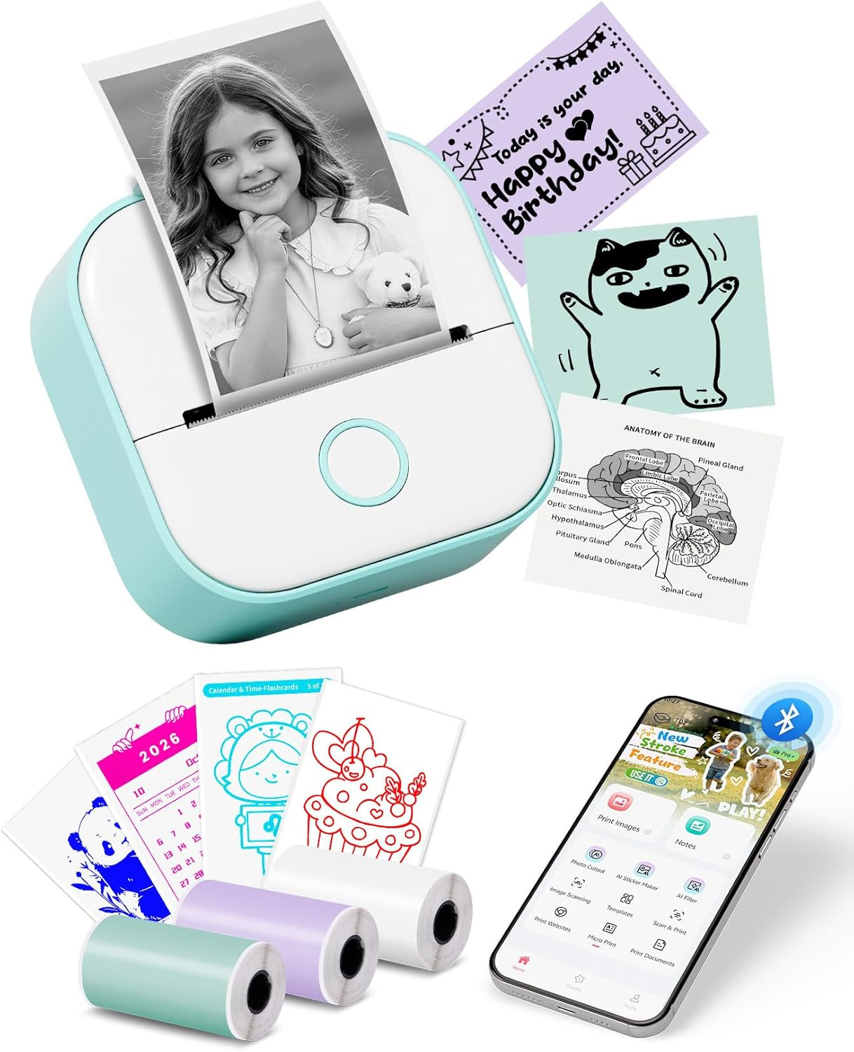 Mini Sticker Printer - T02 Mini Thermal Printer Portable Pocket Label Maker Blue