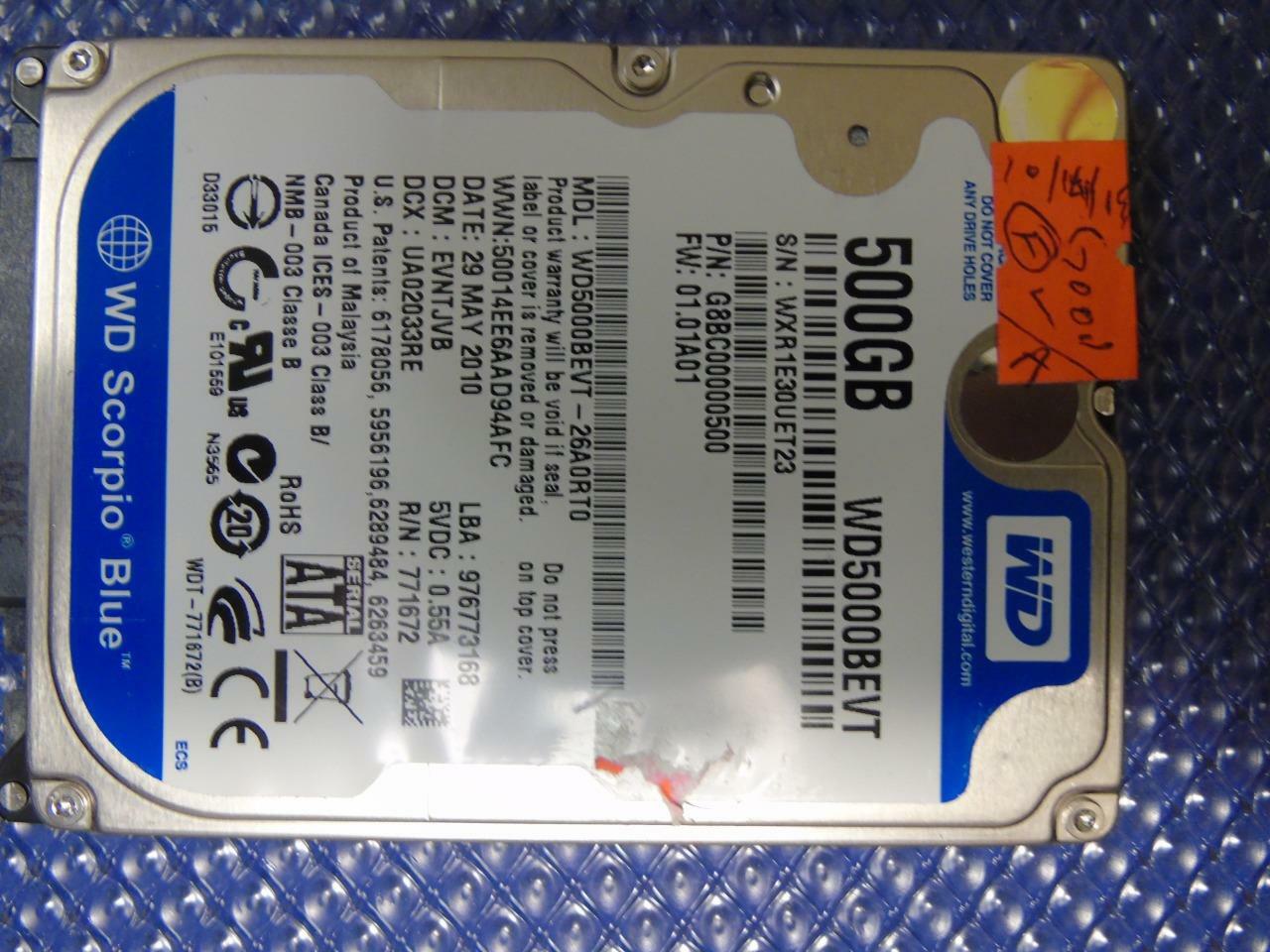 Western Digital WD5000BEVT-26A0RT0 DCM: EVNTJVB, 29MAY2010, SATA HDD 500GB 2.5"