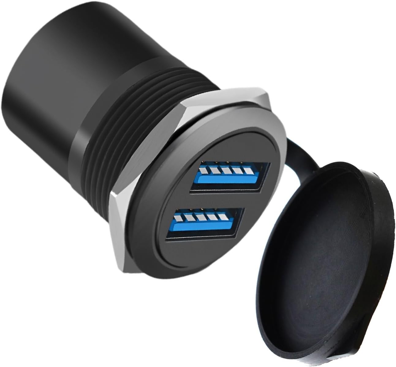 Dual USB 3.0 Panel Mount Adapter - Threaded round Connector with Waterproof Dust