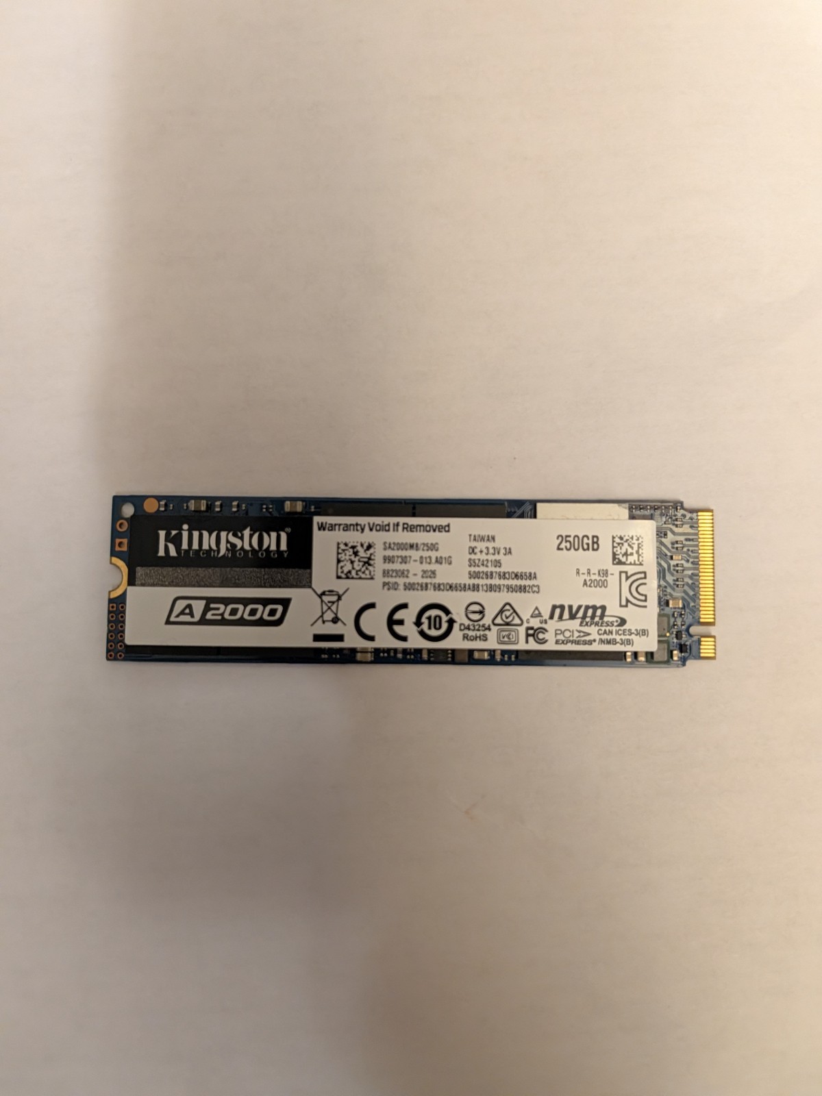 Kingston A2000 250GB M.2 NVMe Internal SSD (SA2000M8/250G) 95+% Remains