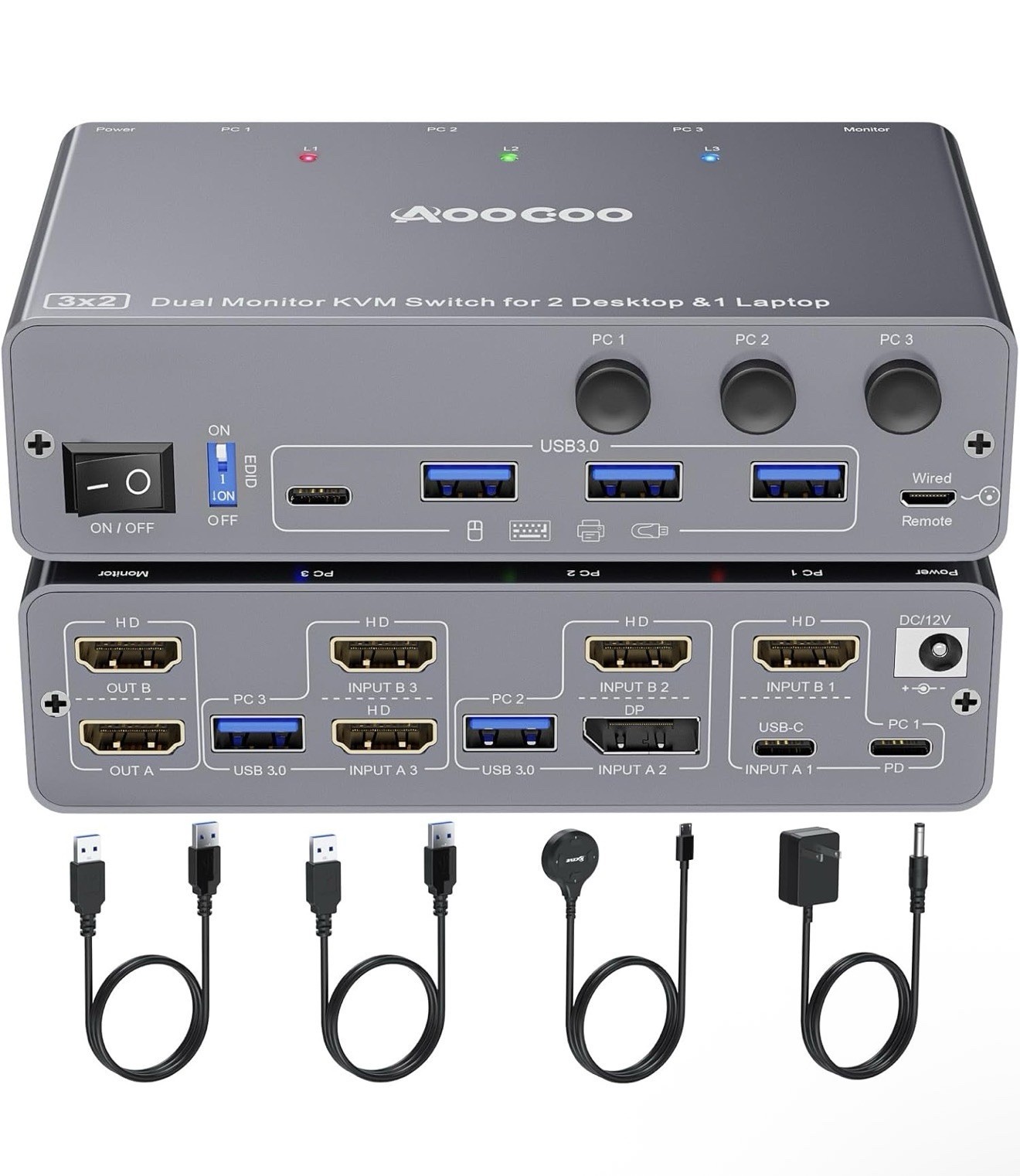 USB C KVM Switch 4K60Hz,Dual Monitor USB C HDMI DP KVM Switch 2 PC /  1 Laptop