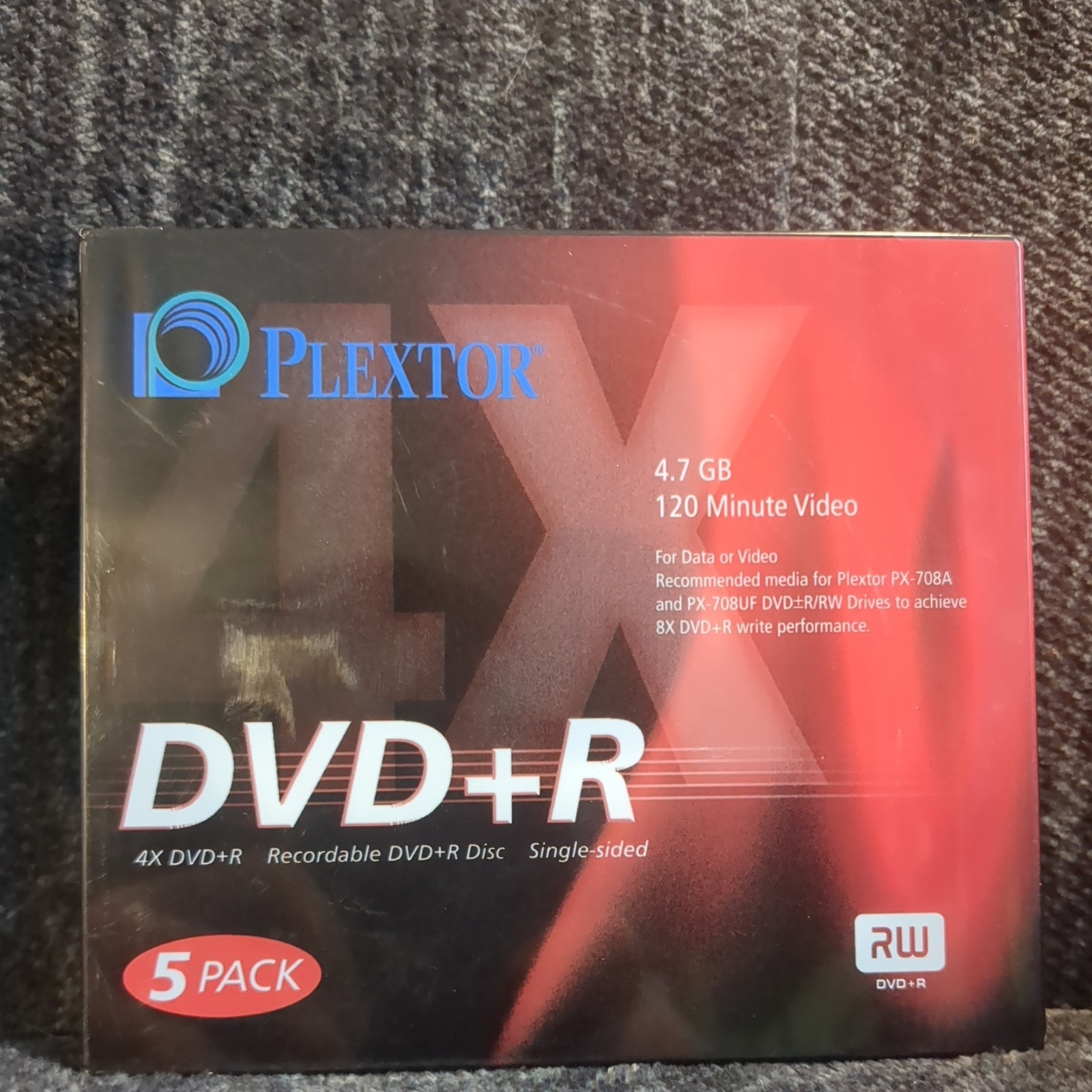DVD+R Plextor 5-Pack 4.7 GB 120 Minute Storage Media Data or Video Sealed New