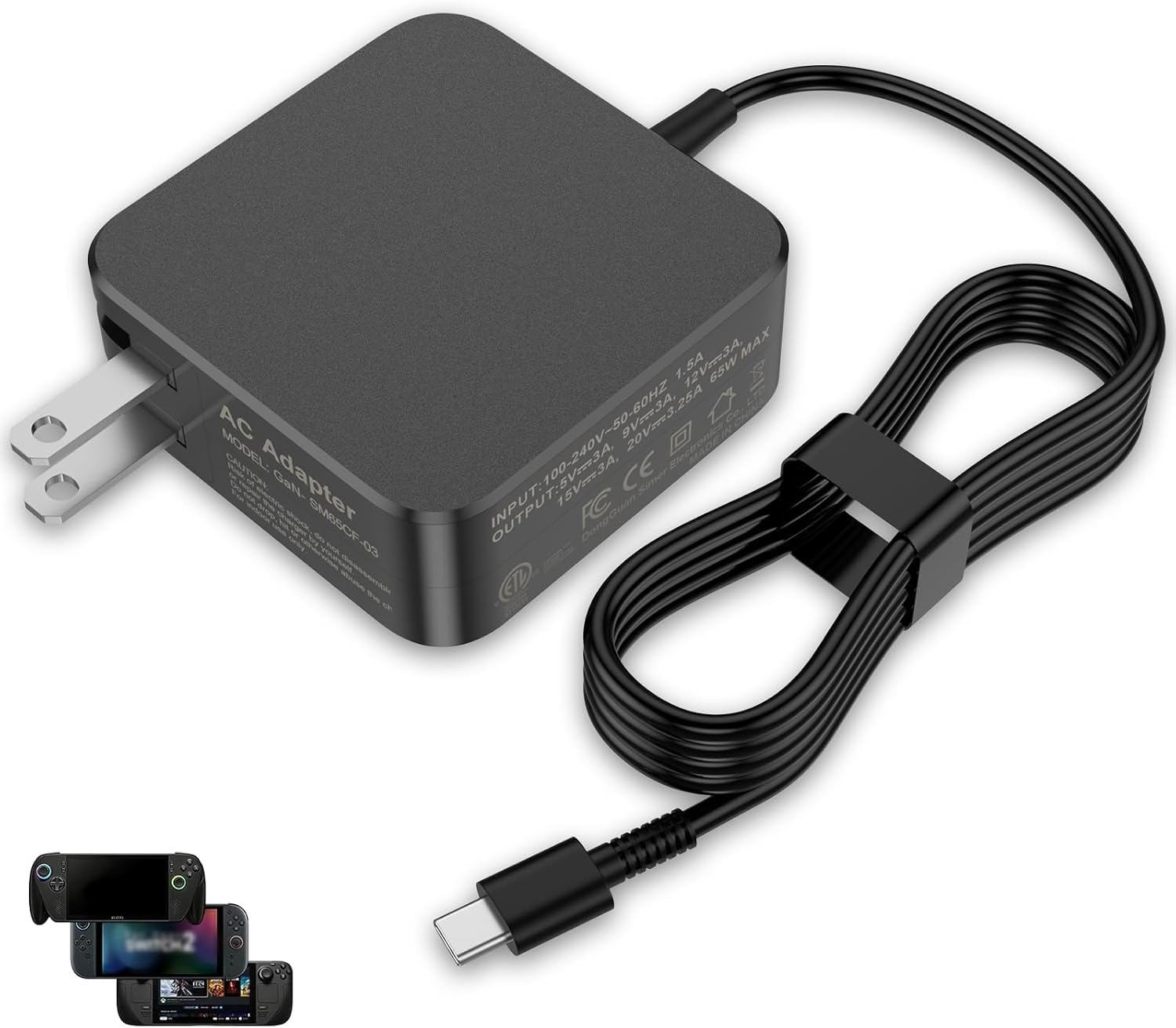 65W Fast Charger for Valve Steam Deck, Switch OLED/Lite & TV Dock