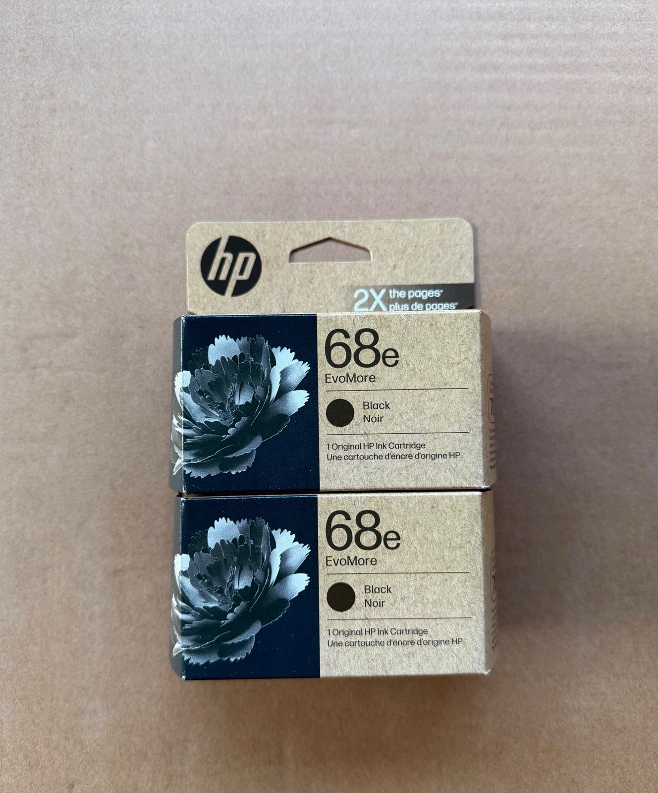 2 New Genuine Sealed HP 68e Black Original Ink Cartridges Expiration 02/2027
