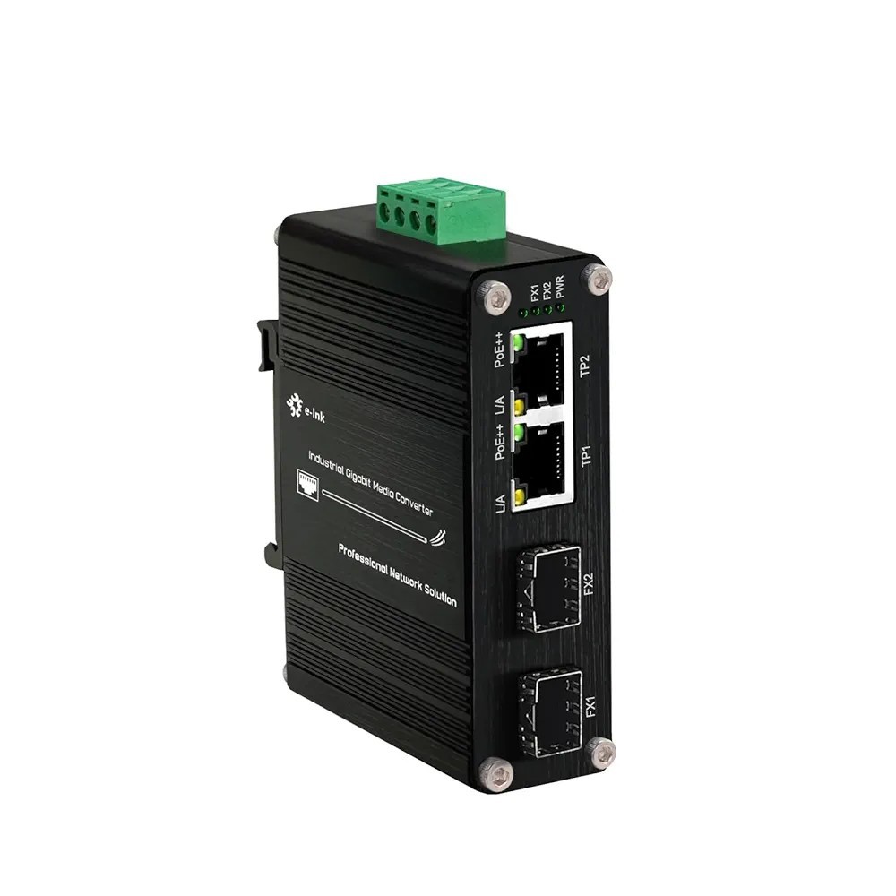 Mini Industrial Gigabit PoE Media Converter - Din Rail Mount Hardened...