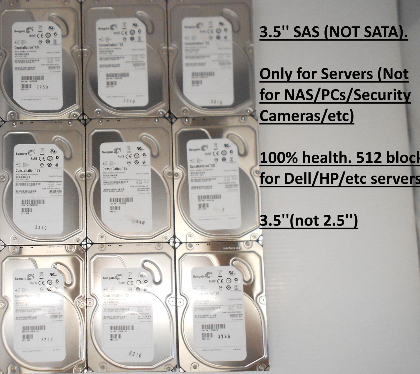 Lot of 6 Seagate 1TB 7.2K SAS 3.5" Storage Server JBOD Hard Drive ST31000424SS