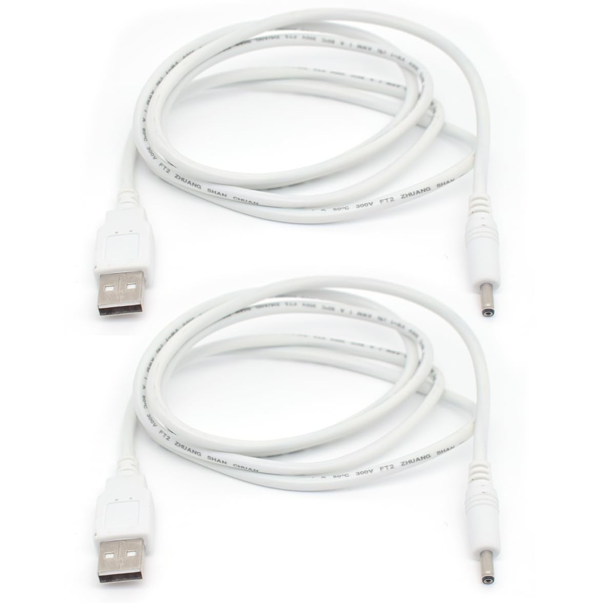 ELNONE 2PCS USB Power Cable White, 4FT/1.2M to 3.5mm Plug, 5V DC White 