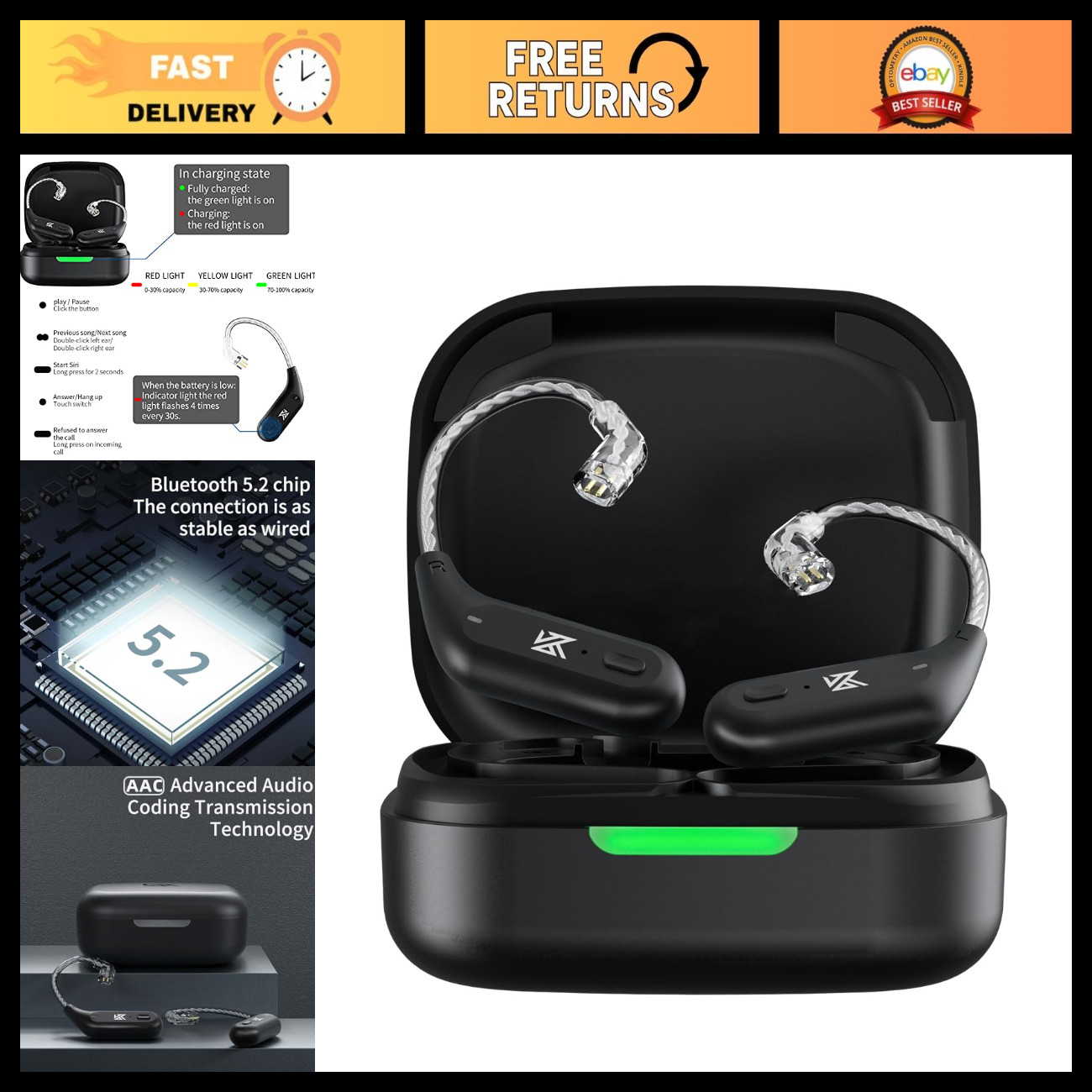 Wireless Bluetooth IEM Adapter 5.4 Module 2pin 0.78MM for KZ ZSTX AS10 Moondrop