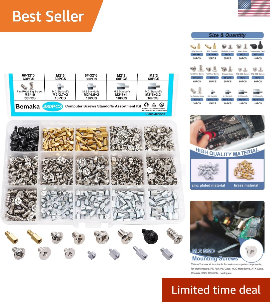 M.2 Screws Motherboard Standoffs Kit, NVMe Screws M.2 SSD Mounting Screws for...
