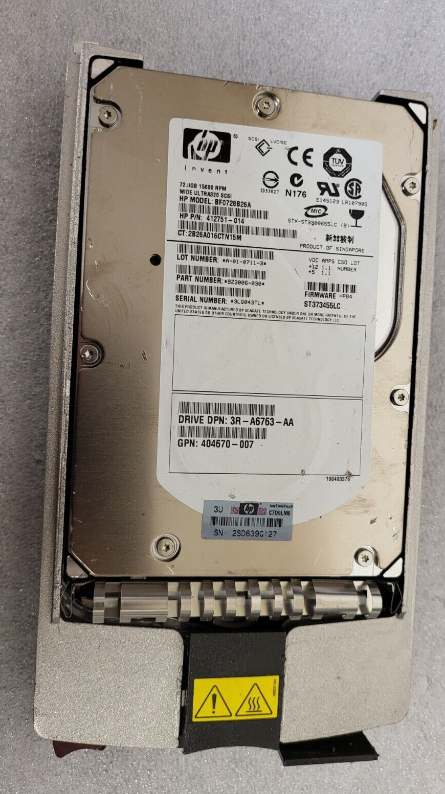 HP 404709-001 72.8GB 10,000 RPM 3.5 in. Ultra320 SCSI HDD 360205-021 BD0728A4C4