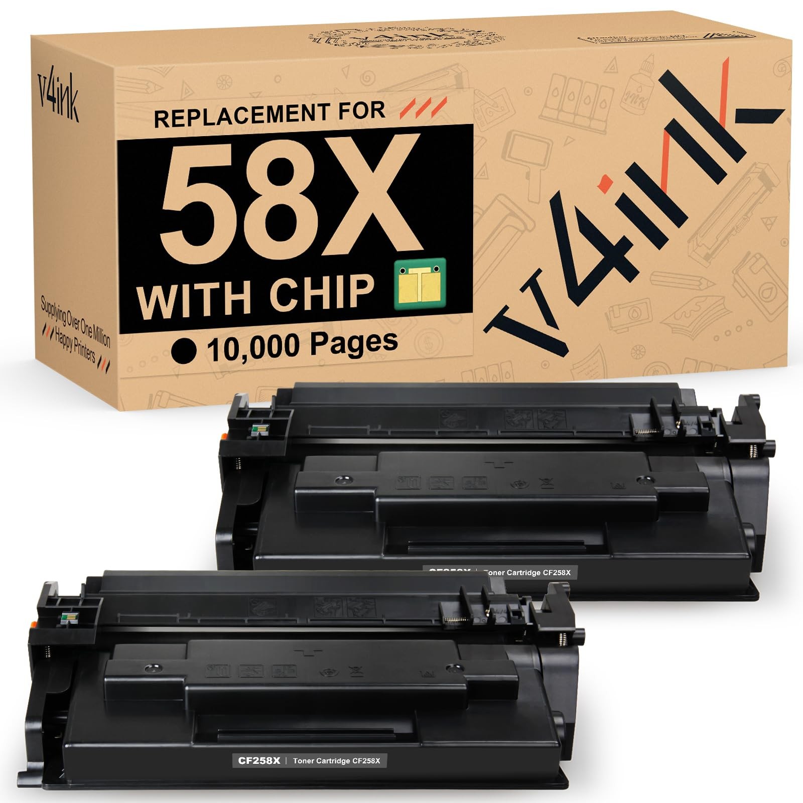 v4ink 58X CF258X High Yield Toner Cartridge Black (with Chip) Compatible Replace
