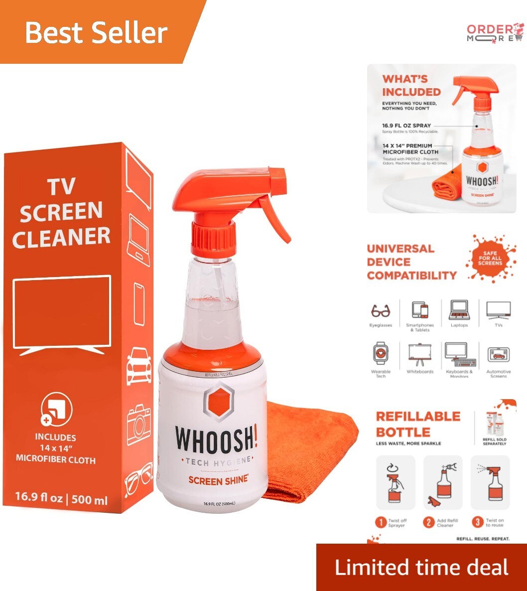 16.9 Fl Oz Screen Cleaner Kit with Eco-Friendly Microfiber Cloth for All Devices