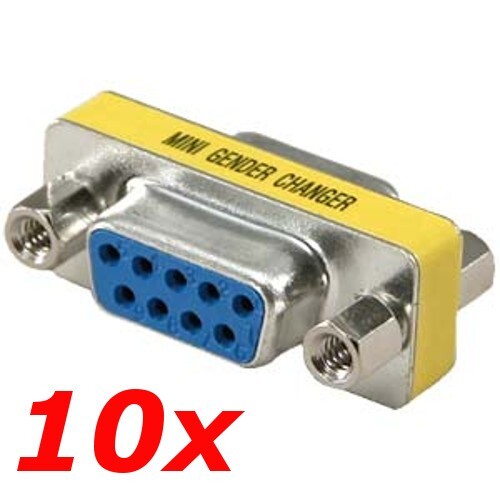 10 Pack DB9 D-SUB 9-Pin RS232 Serial Female Gender Changer Coupler Adapter Gold