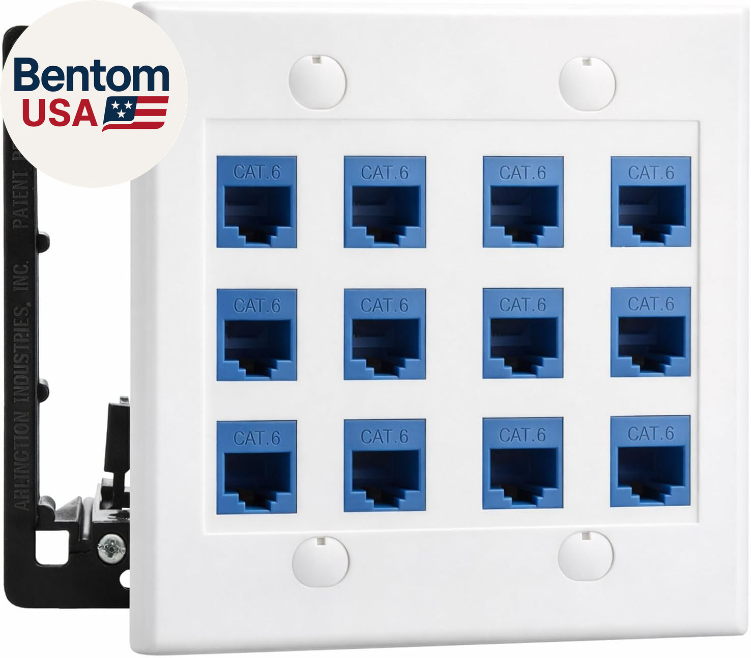 12 Port Ethernet Wall Plate, Cat 6, Wall Outlet, RJ45 Female to Female Keystone