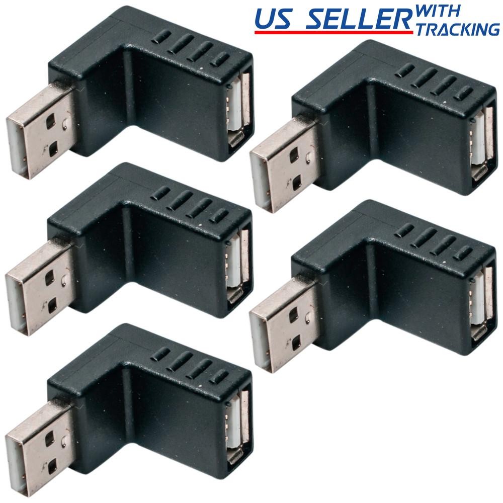 (5 Pack) Right Angle USB Male to Up Facing Female Adapter Connector 5x