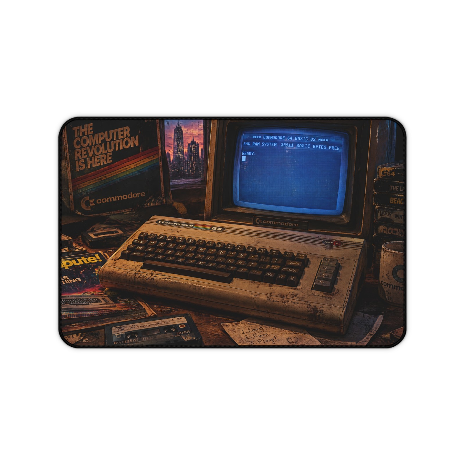 80's Retro Computer Desk Mat — Vintage Commodore 64 Gaming Mousepad Mouse Pad