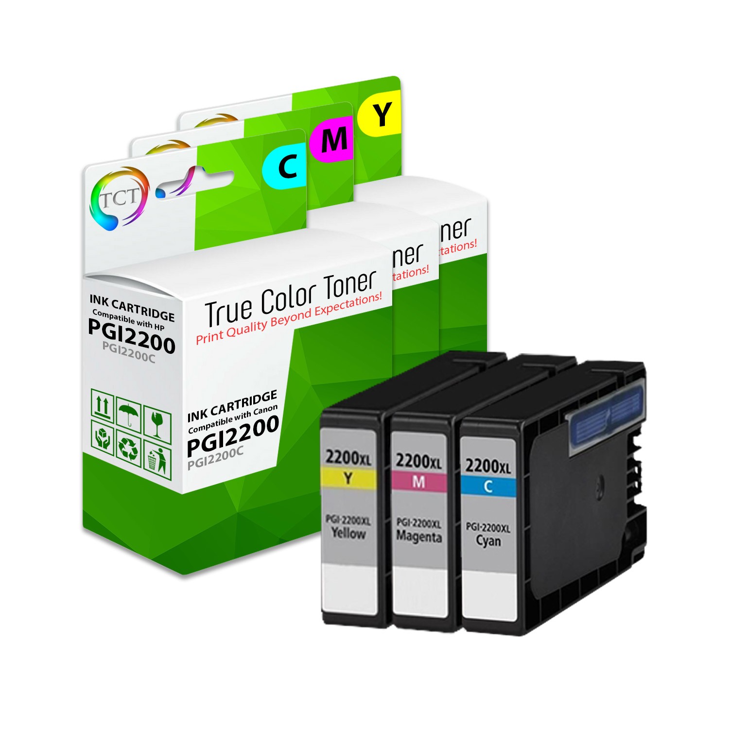 3Pk TCT PGI-2200 Cyan Magenta Yellow HY For Canon MB5020 5320 Compatible Ink