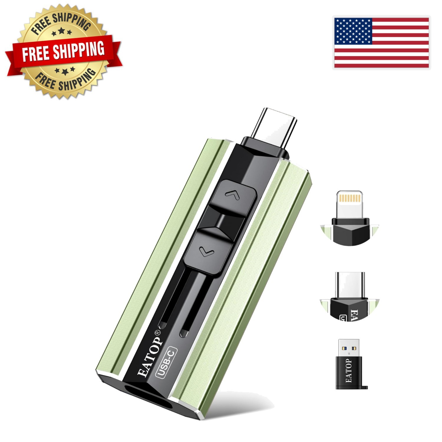 256GB Dual Interface Flash Drive for iPhone, iPad, Android & PC - Sage Green