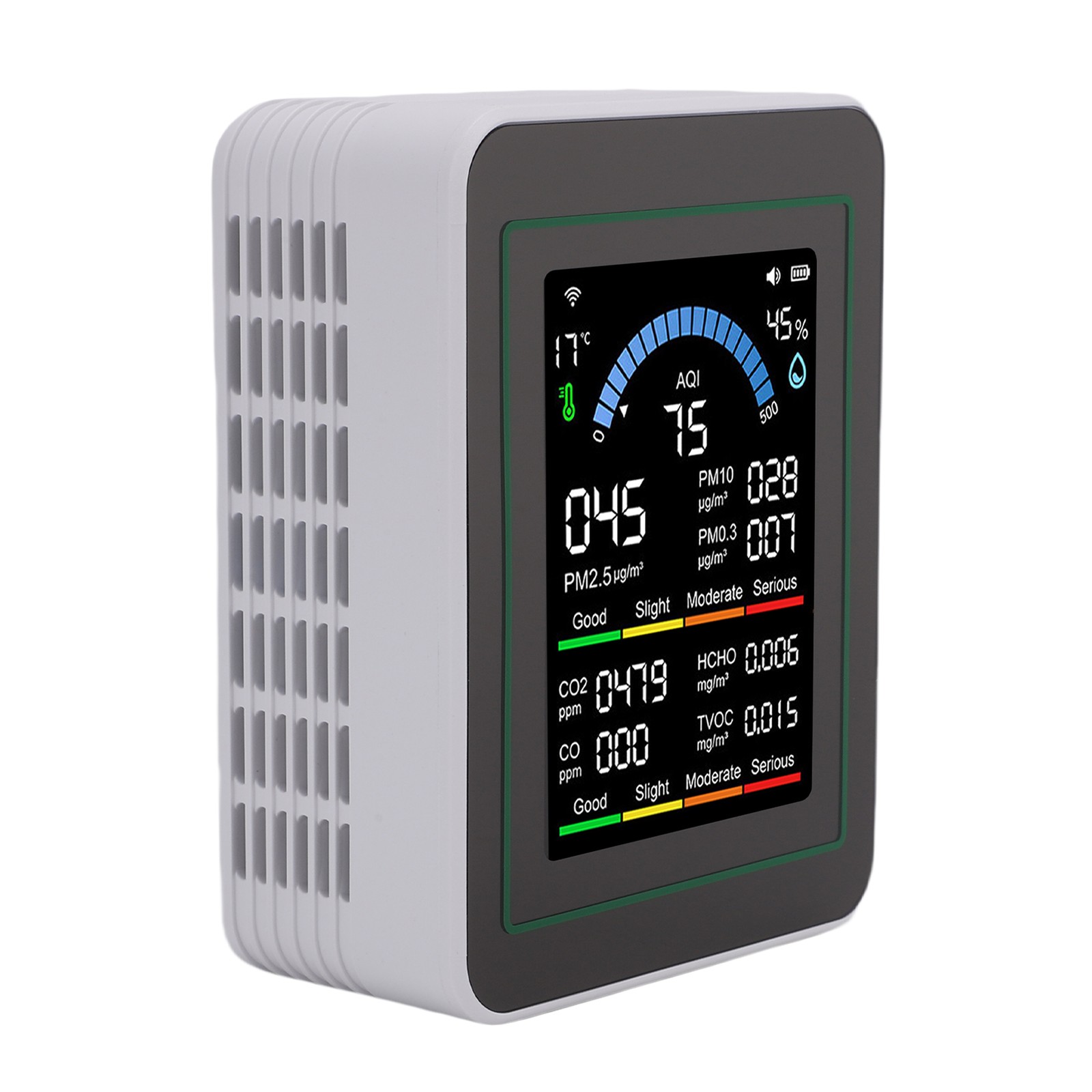 3-10-in-1 Air Quality Monitor For Home Office Color LCD Screen