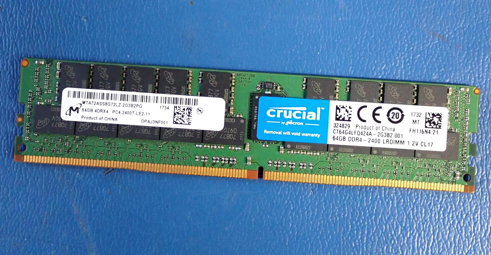 MICRON MTA72ASS8G72LZ-2G3B2 64GB PC4-2400T 4DRx4 LRDIMM Server RAM