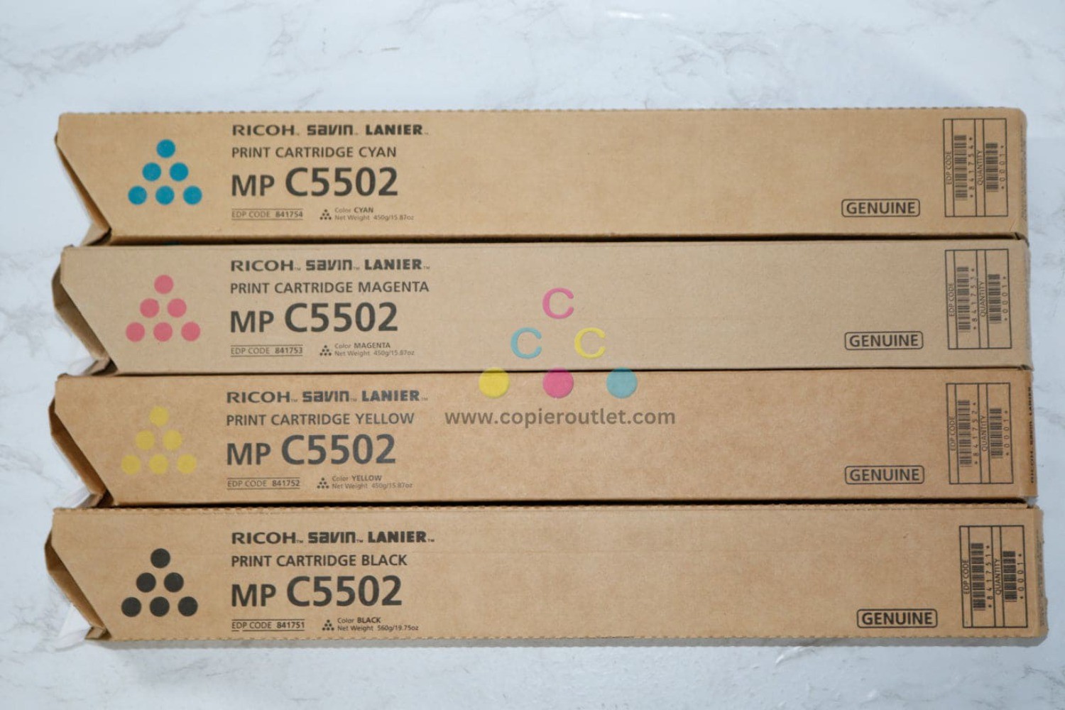 NEW Genuine Ricoh 841754,53,52,51 CMYK Toner Set for MPC4502 C4502A C5502