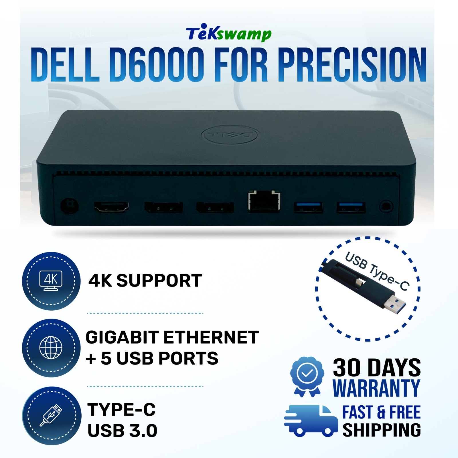 Dell USB-C Dual 4K Dock Station for Precision 3541 3551 3561 5560 NO ADAPTER