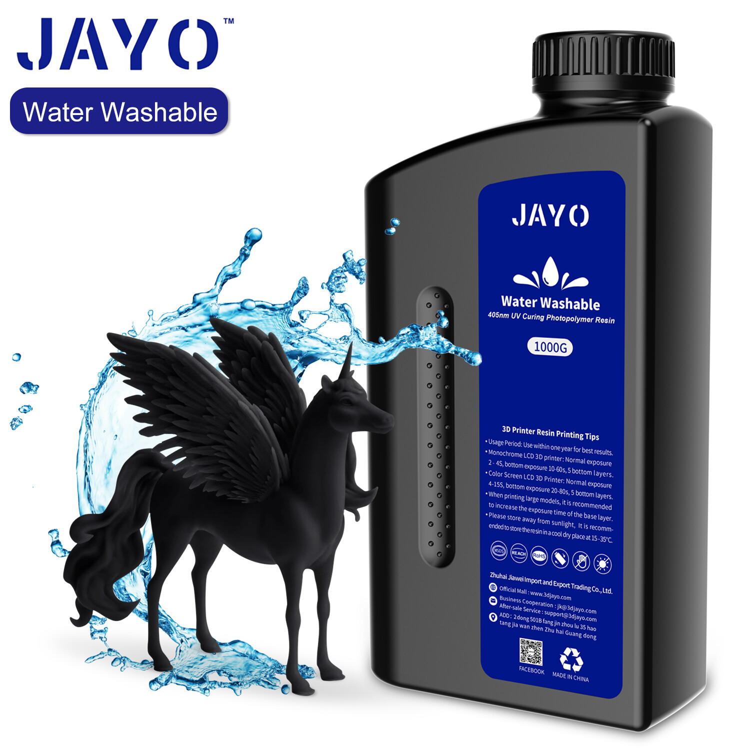 JAYO 1KG Water Washable 3D Printer Resin Photopolymer 405nm Fast UV Curing LCD
