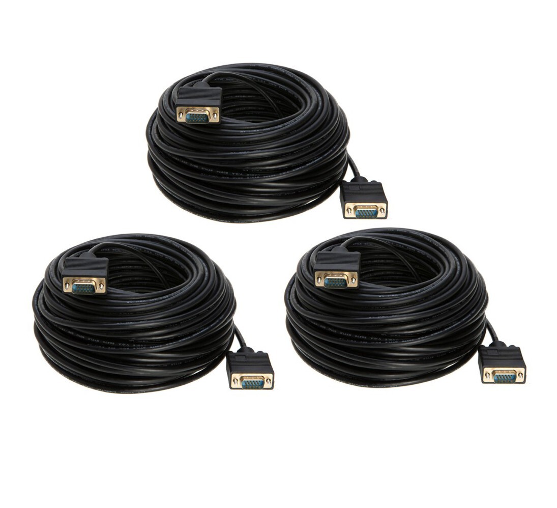 3-Pack- 100FT SVGA M/M 15 Pin Cable Display TV Video Projector PC Monitor Cord