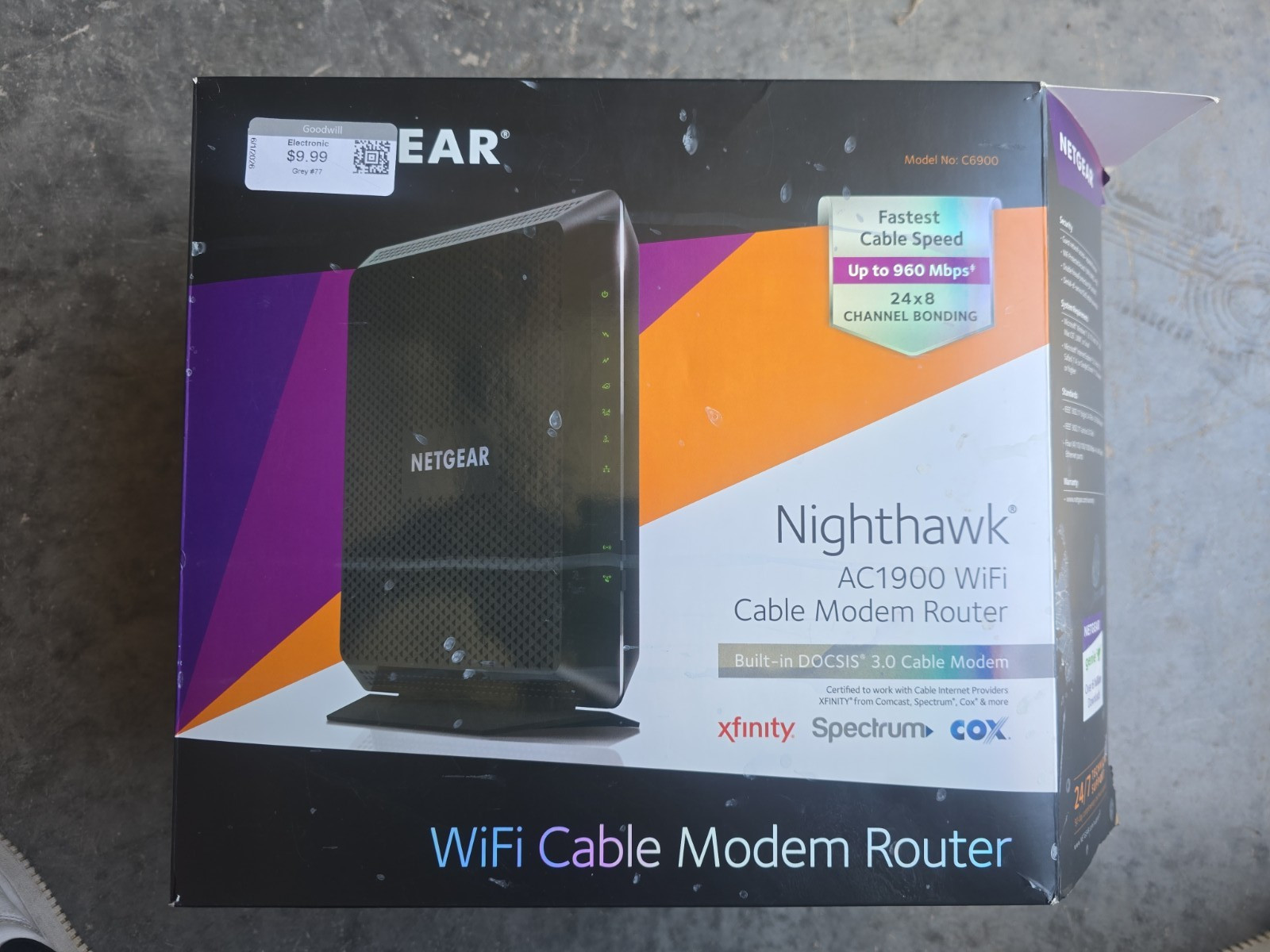 Netgear Nighthawk AC1900 Dual Band Cable Modem Router 4-Port C6900-100NAS Black