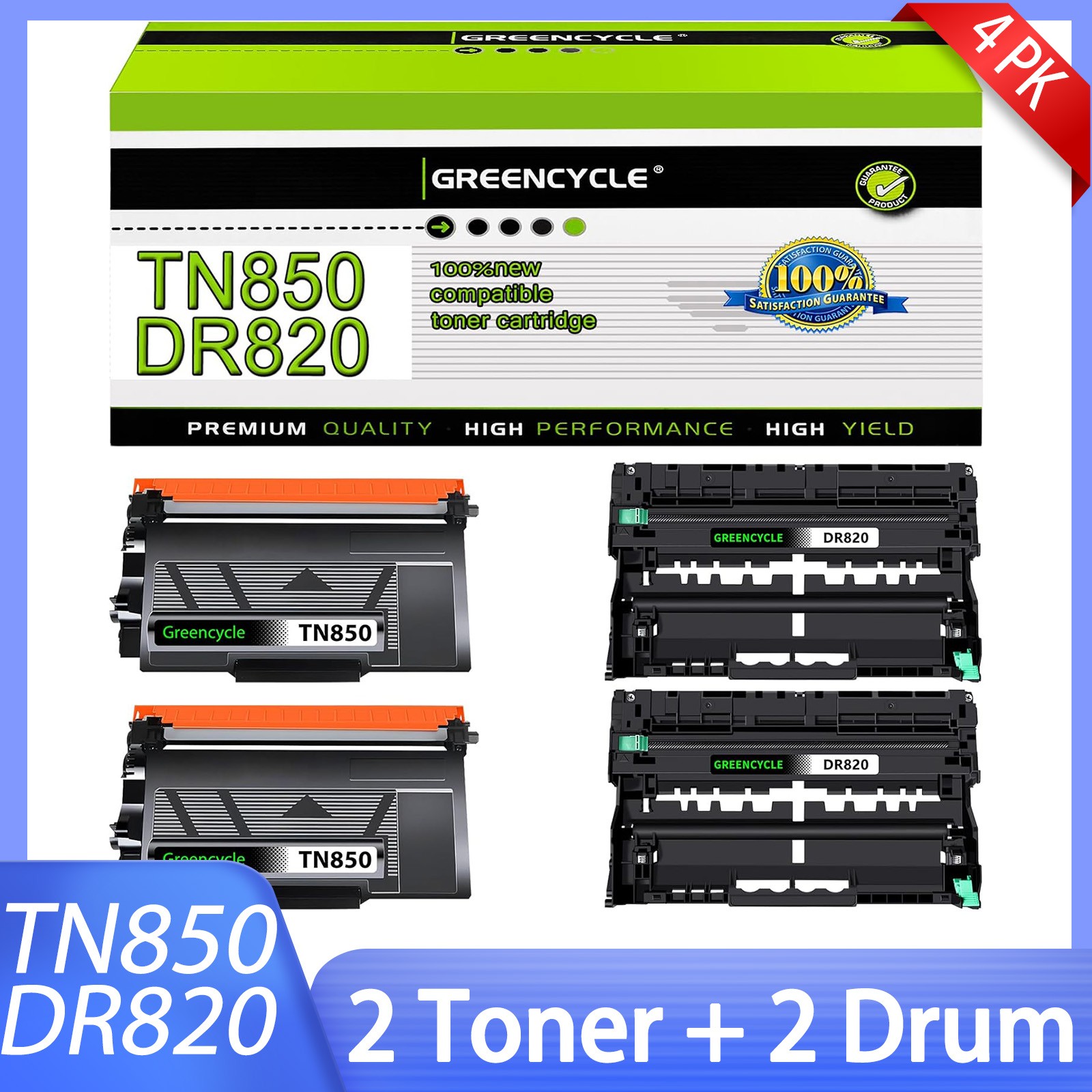 2 Pack TN850 Toner & 2PK DR820 Drum unit Set For Brother HL-L6200DW MFC-L5800DW