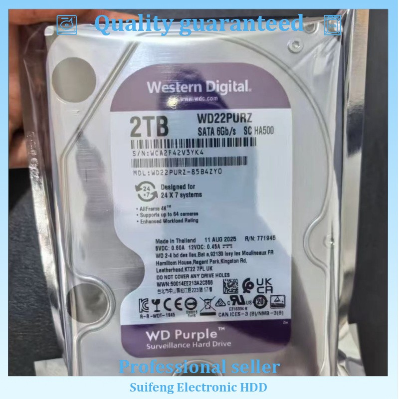 WD22PURZ 2TB Purple Surveillance 256MB HDD Cache 3.5" SATA CCTV Drive