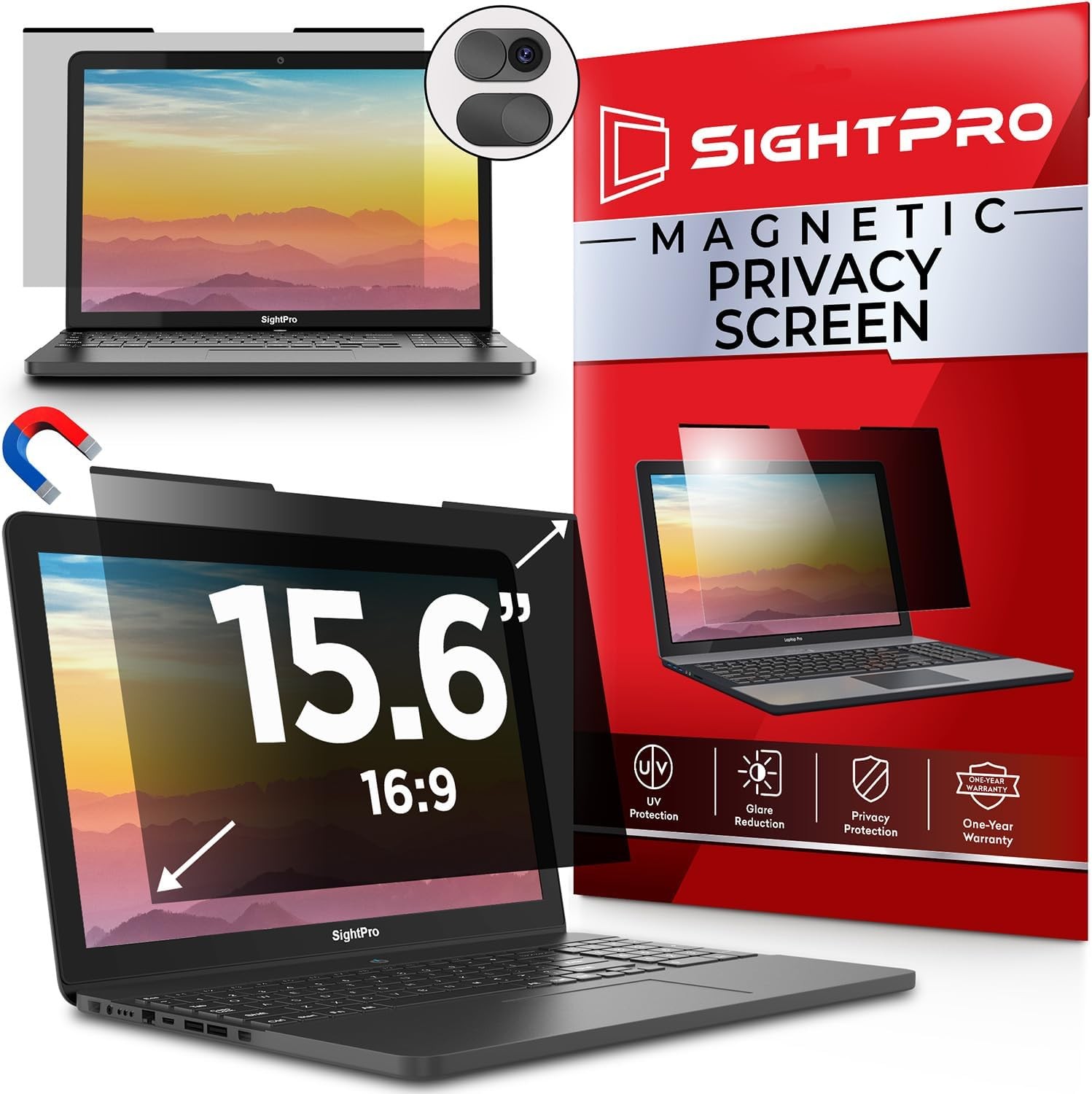 Magnetic Removable Privacy Screen Shield for Laptops - 15.6 Inch 16:9 Filter