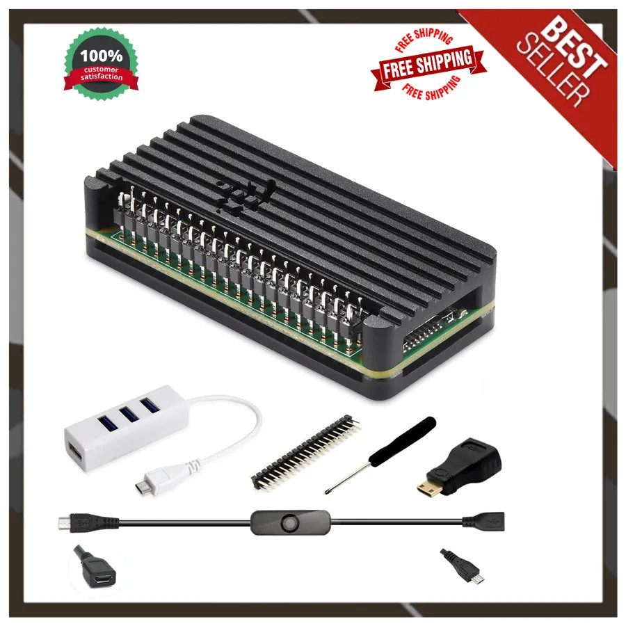 iUniker Aluminum Case Kit for Pi Zero 2 with Pin Header OTG Hub HDMI On Off S...