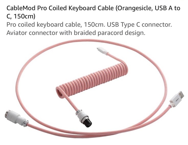 CableMod Pro Coiled Keyboard Cable USB Type C Orangesicle 150cm