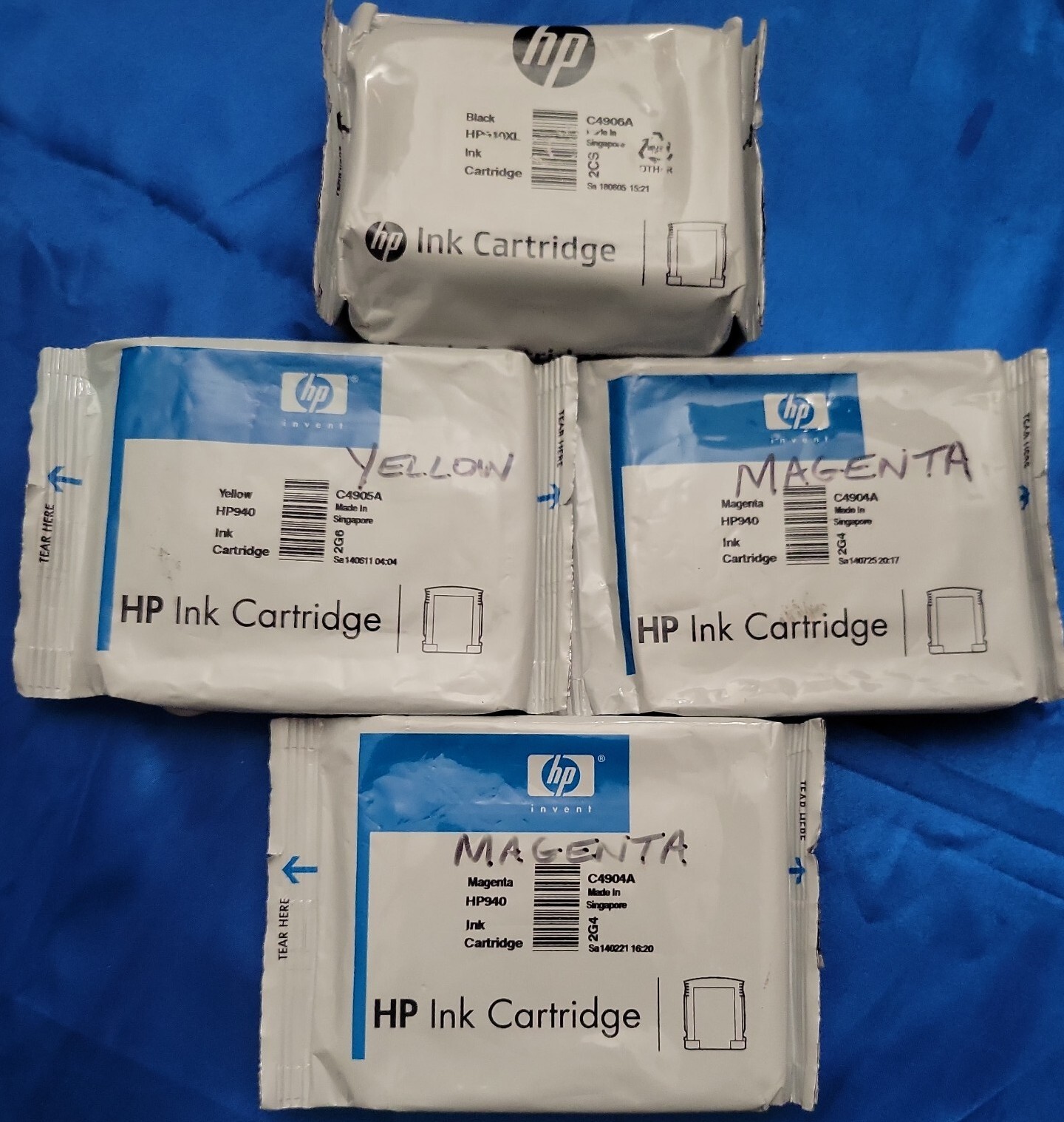 Set of 4 Sealed HP 940XL Black & 940 Tri- Color Ink Cartridges~ 