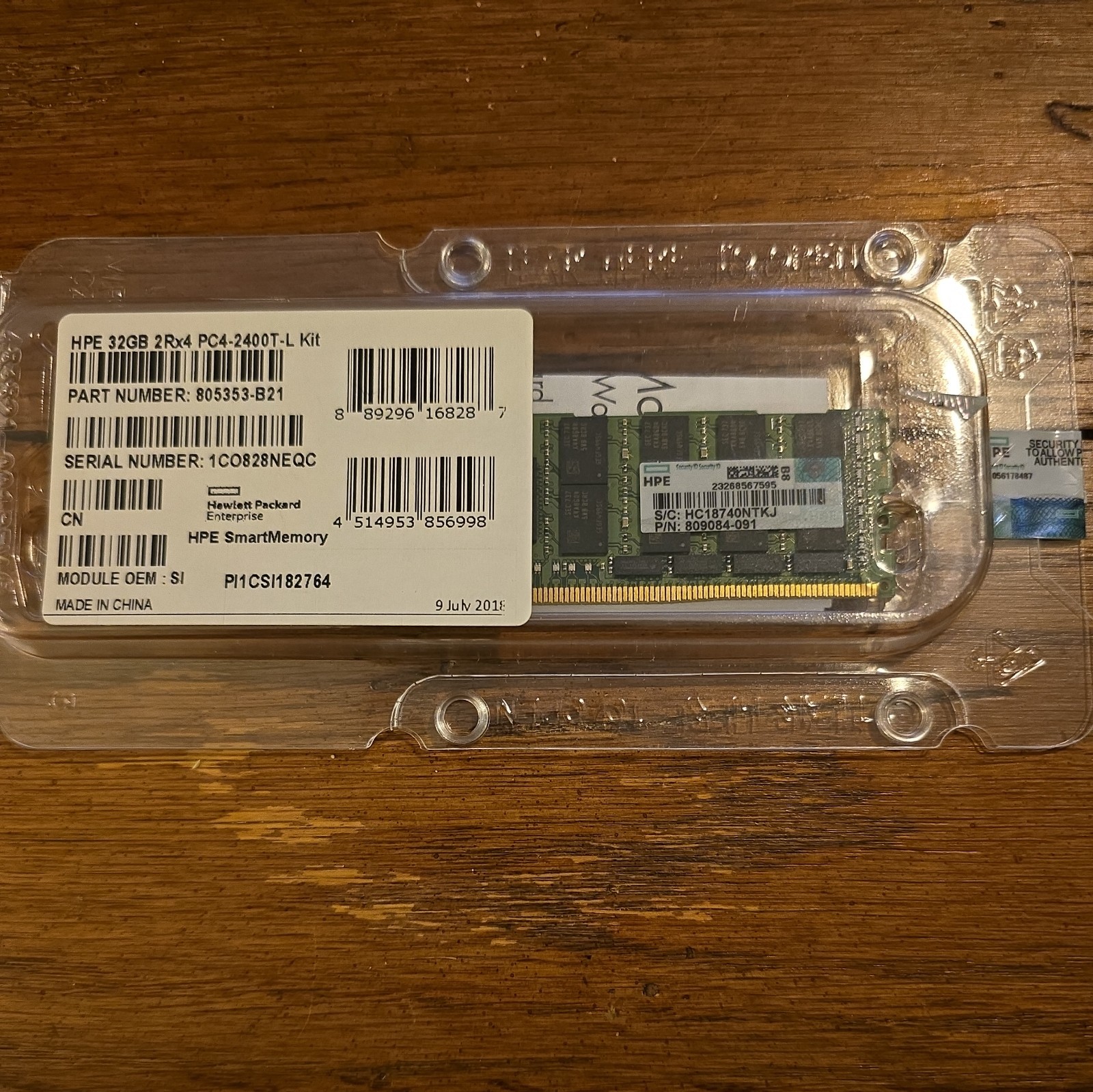 HPE 805353-B21 32GB DDR4-2400 PC4-2400T-L LRDIMM SmartMemory – NEW SEALED