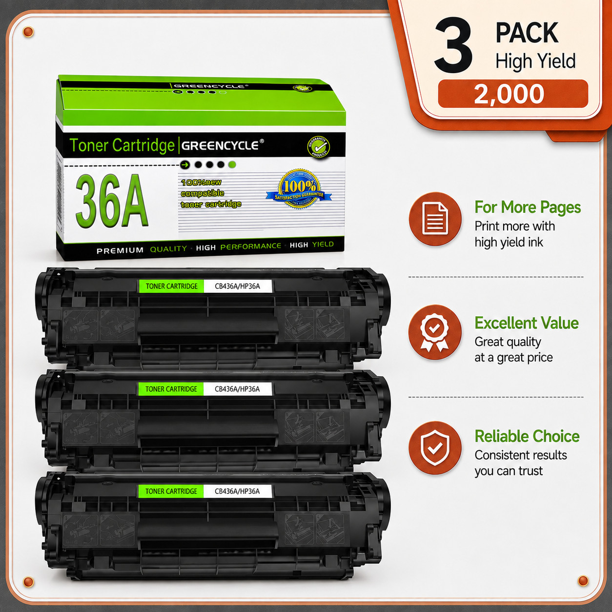 3 PACK Q2612A toner Compatible for HP 12A LaserJet 1020 P1006 P1102 M1132 M1212