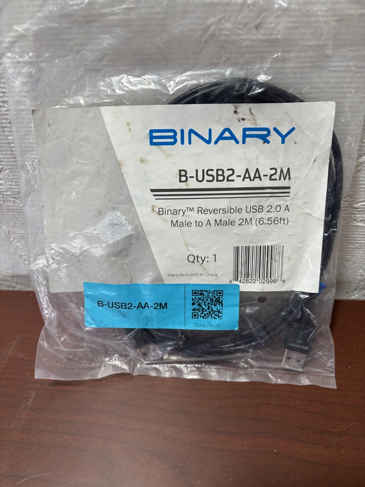 Binary B-USB2-AA-2M USB 2.0 Reversible A (Male) to A (Male) Cable, 2m (6.56')
