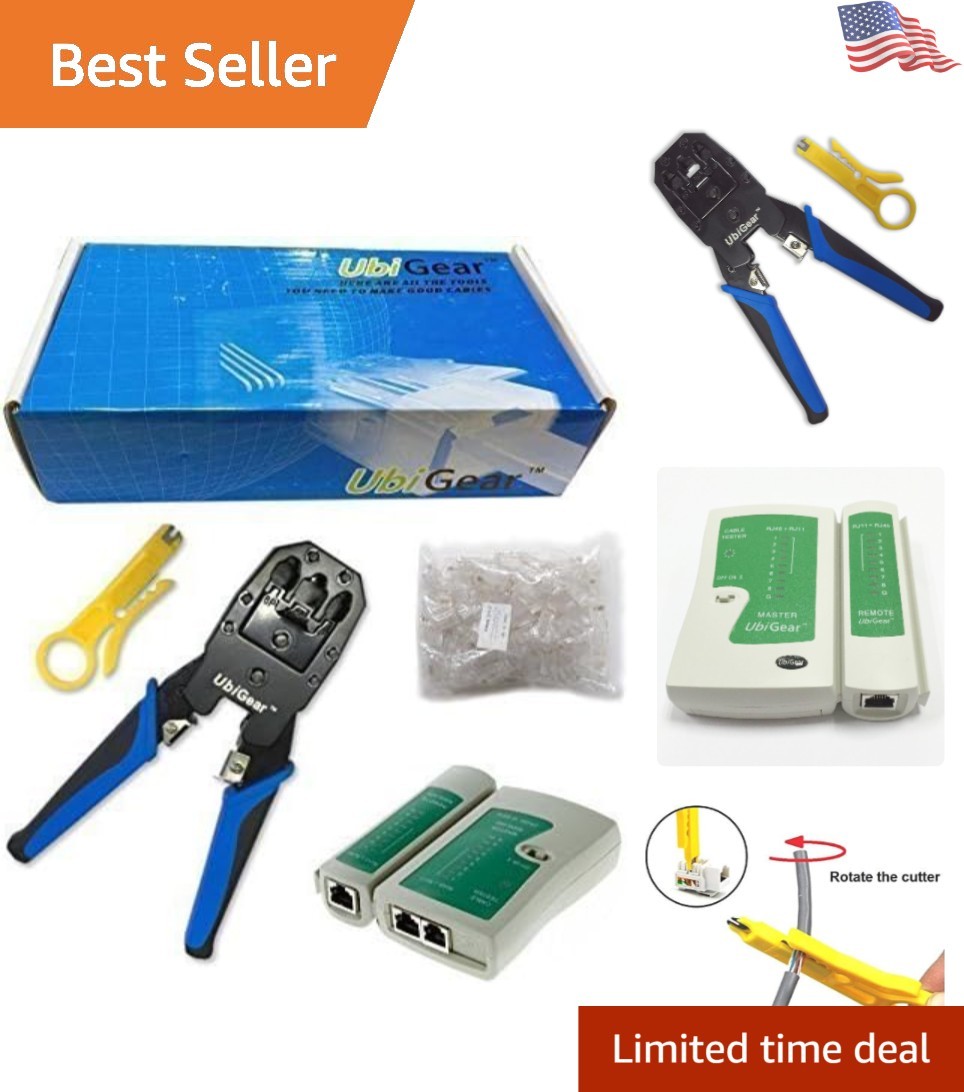 Professional Network Cable Tester & Crimping Tool Kit with 100 RJ45 Connectors