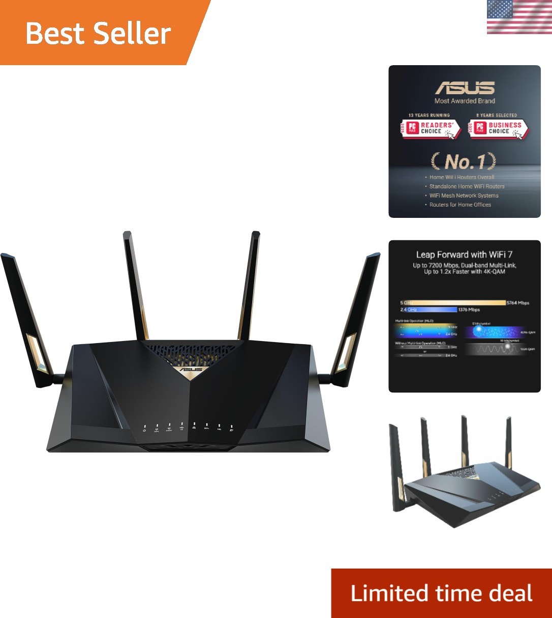 RT-BE88U WiFi 7 Dual-Band Router: 7200Mbps AI Mesh Network with 34G Performance