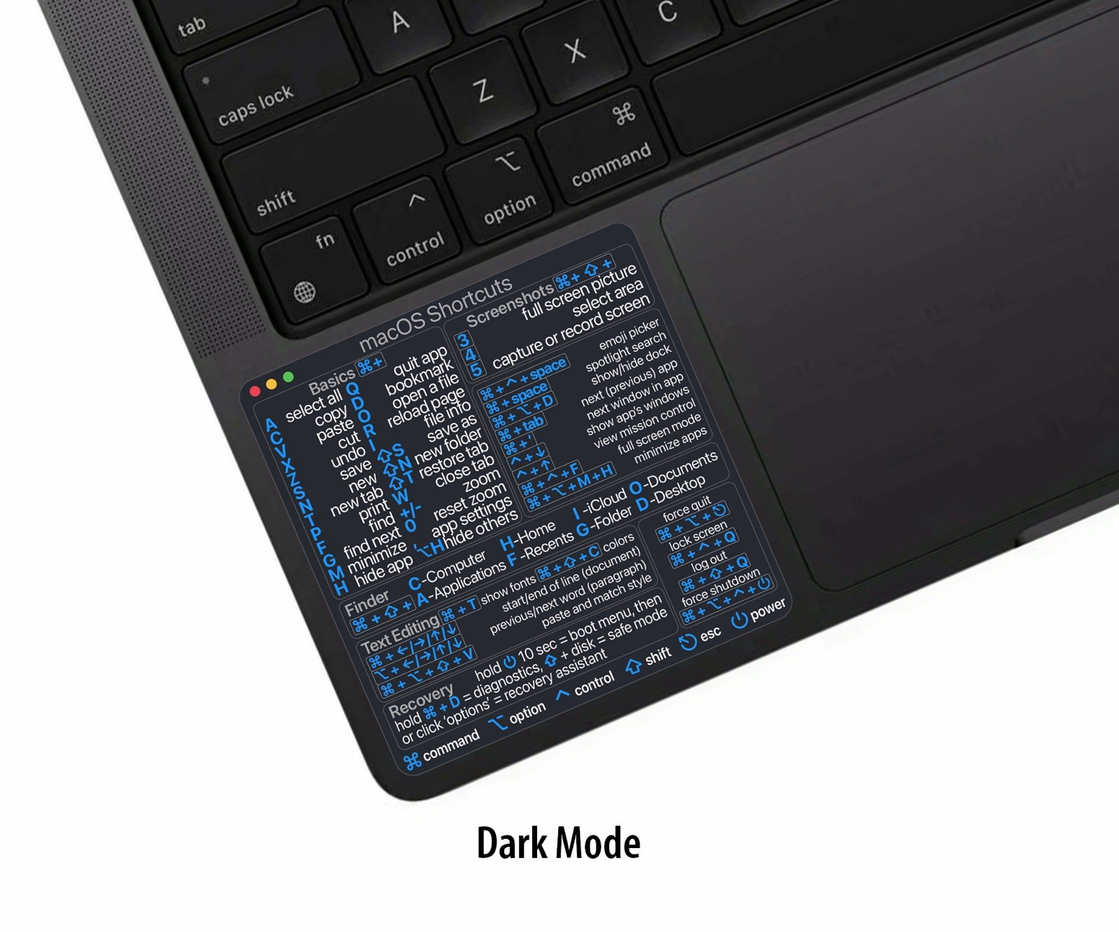 Mac OS (Dark Mode) Keyboard Shortcut Sticker 2026 for Air/Pro M or Intel chip