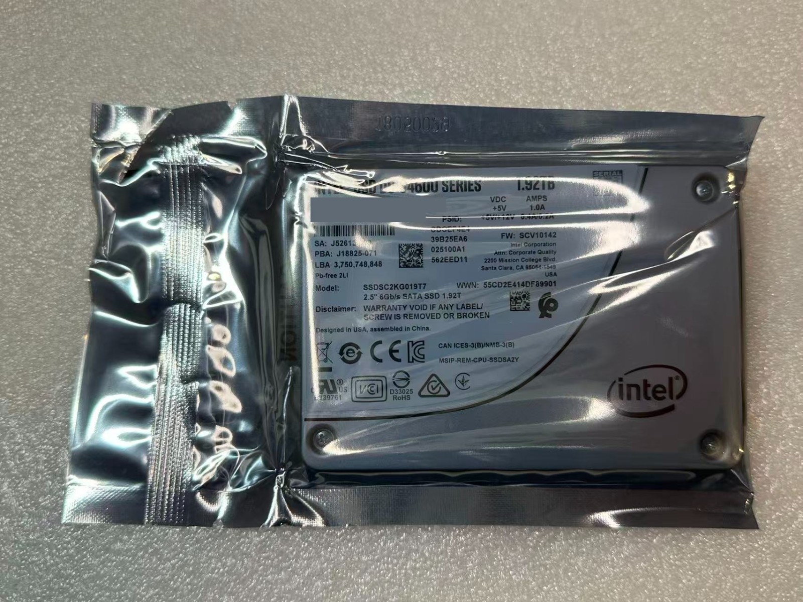 NEW INTEL DC S4600 SERIES 1.92TB SATA 6Gb/s 2.5IN SSDSC2KG019T7