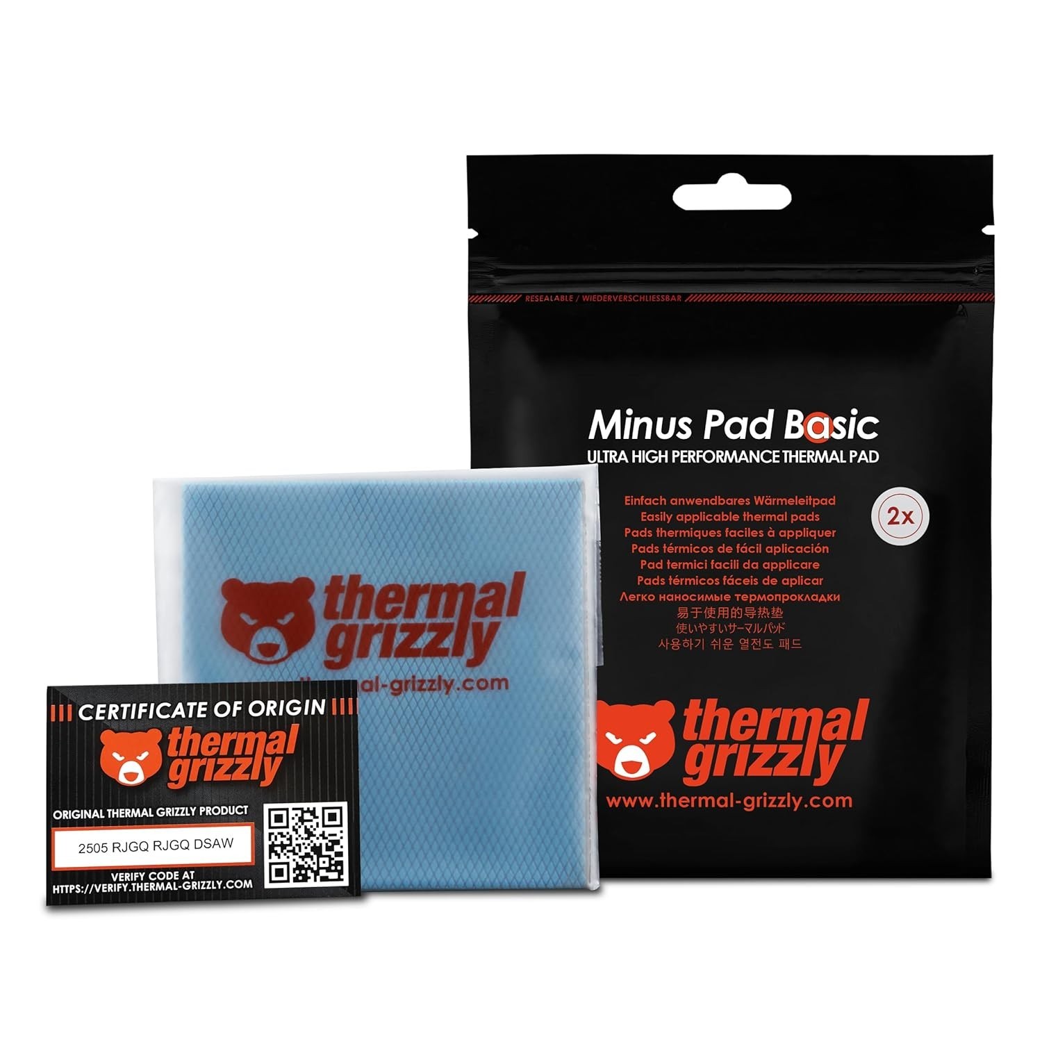 Thermal Grizzly Minus Pad Basic – 2-Pack Thermal Interface Pad, 100x100