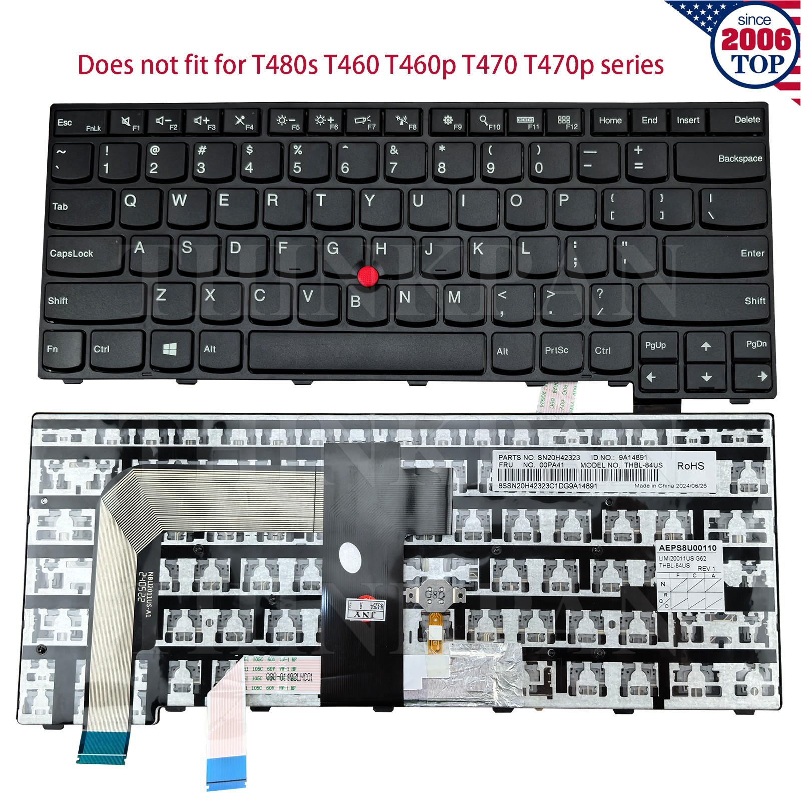 New US Laptop Keyboard Non-Backlit w/ Pointer for Lenovo ThinkPad T460s T470s