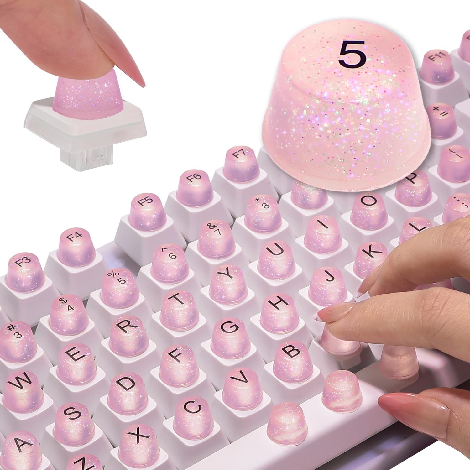 128pcs Keyboard Bubbles for Long Nails with Number Pad 128PCS, Glitter Pink
