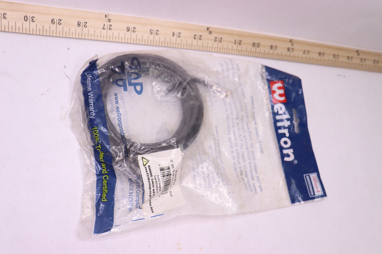 Weltron CAT6 Clear Boot Patch Cable Black 10 Ft 90-C6CB-BK-010