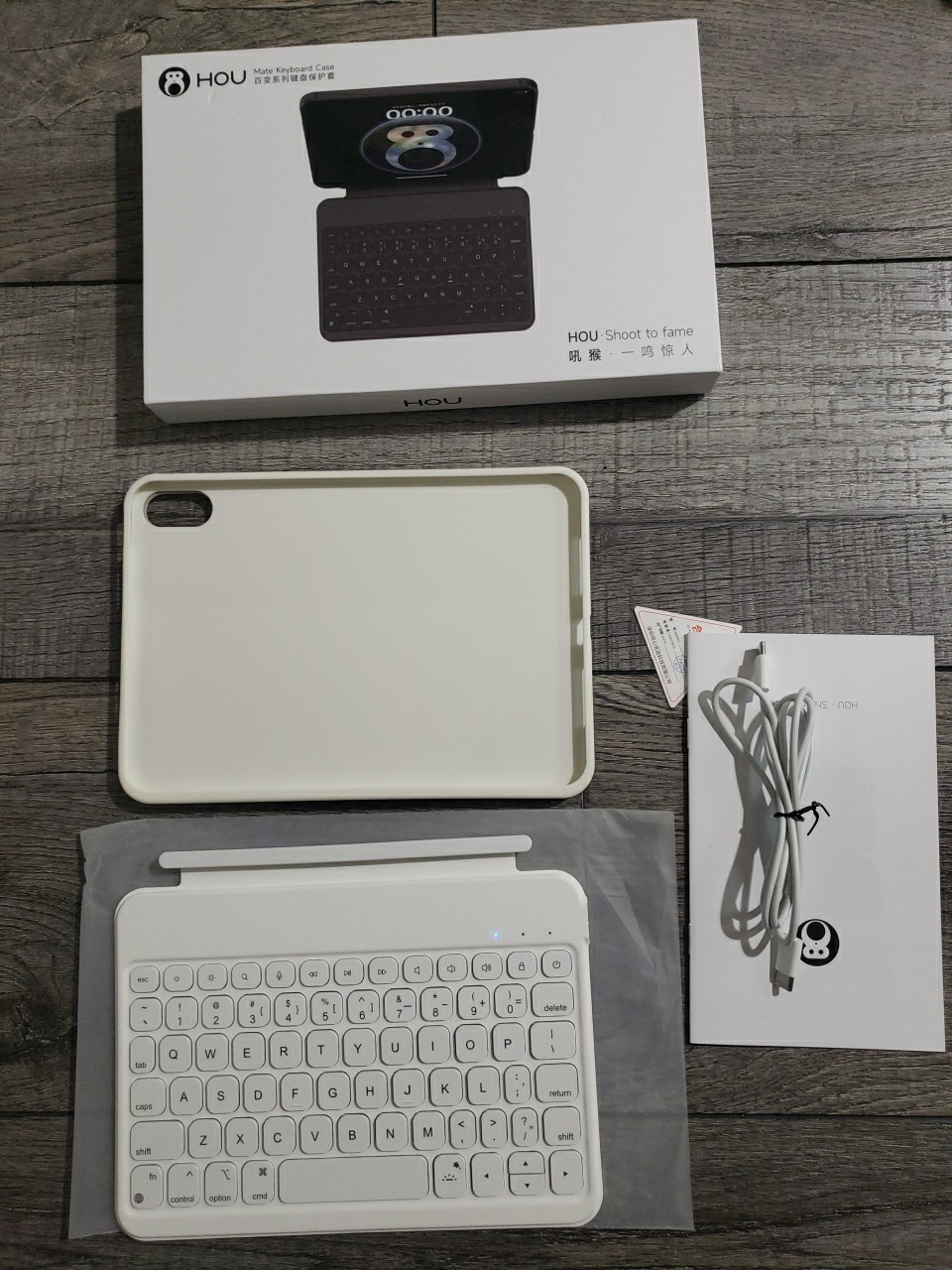 HOU Keyboard Case for iPad Mini 7/6, Adjustable Stand, Detachable Pearl White 