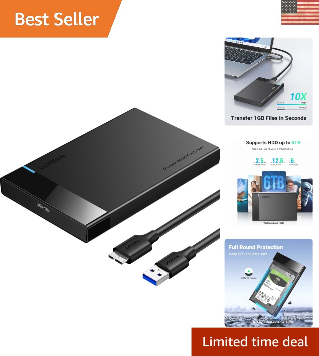 Compact 2.5" Hard Drive Enclosure - USB 3.0, 5Gbps, Multi-Protection Included
