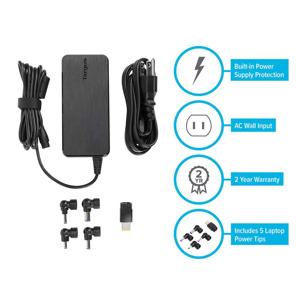 Targus Universal Laptop Charger 90W APA90US-91BL Semi Slim Black +5 Adapters W-2