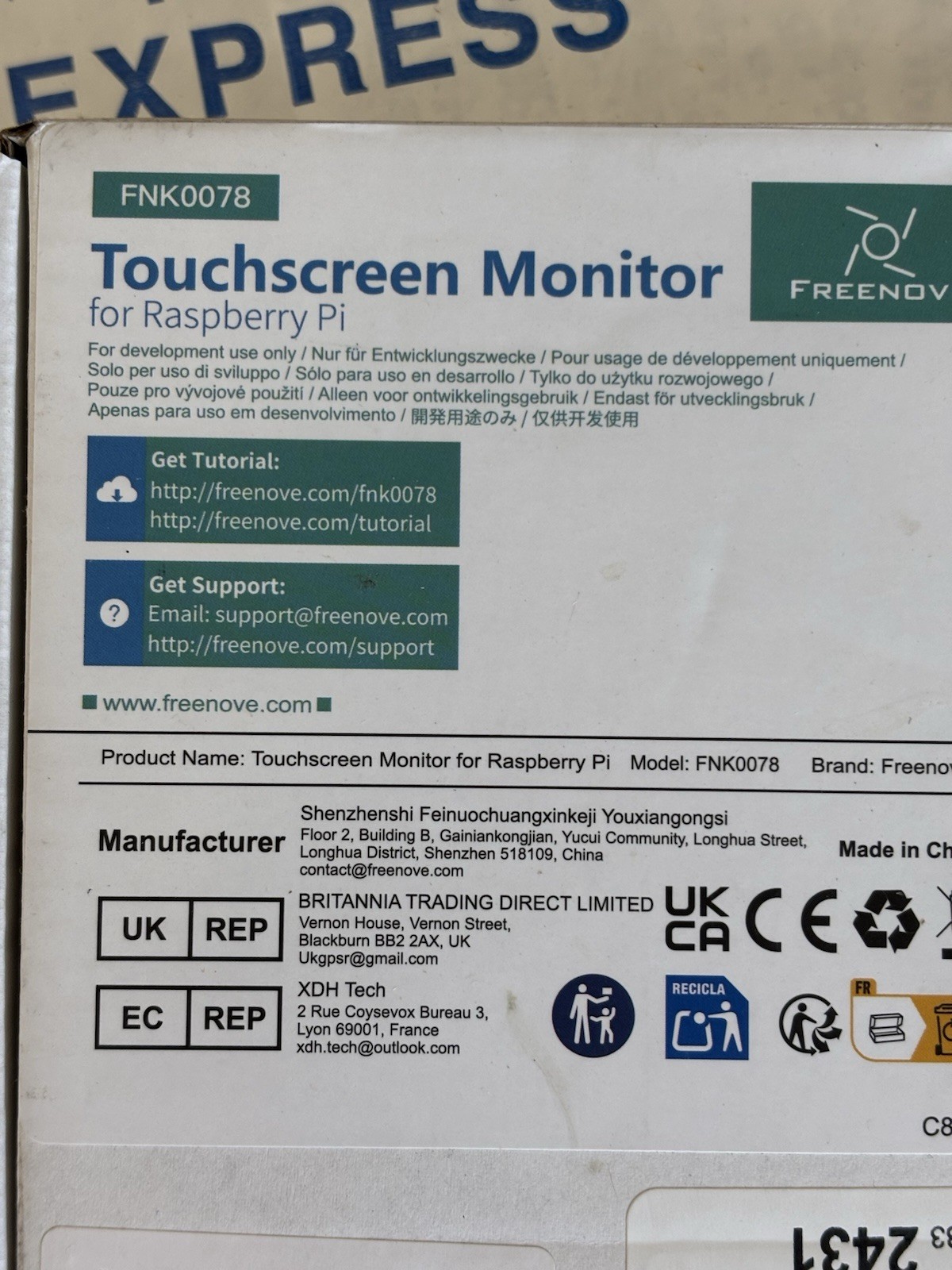FREENOVE 5”Touchscreen Monitor for Raspberry Pi Model FNK0078